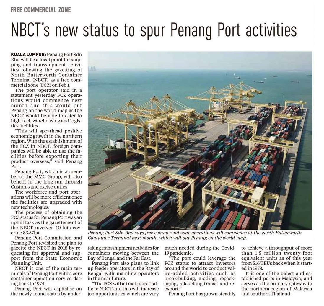 NBCT's new status to spur Penang Port activities MMC Port