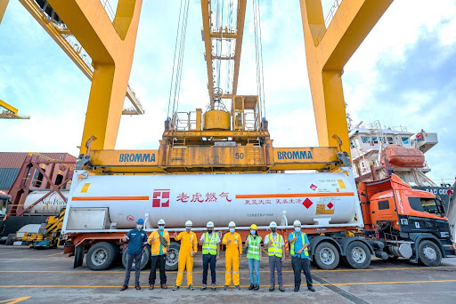 LNG in ISO tank container at Johor Port Container Terminal