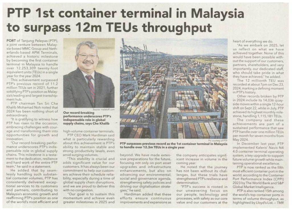 PTP 1st Container Terminal in Malaysia to Surpass 12m TEUs Throughput ...