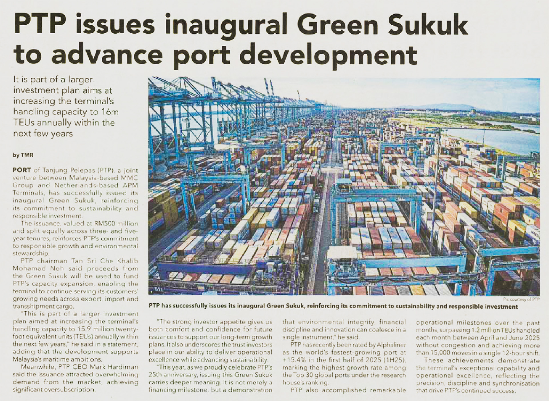 TMR – PTP issues inaugural Green Sukuk to advance port development TMR - PTP issues inaugural Green Sukuk to advance port development