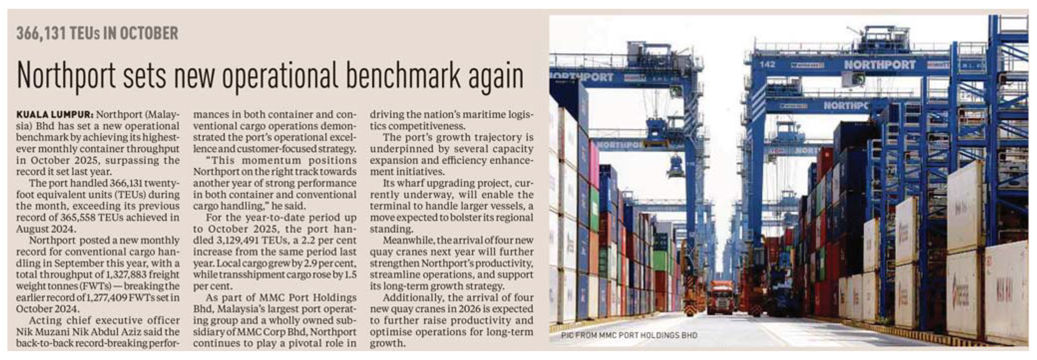 NST – Northport sets new operational benchmark again NST - Northport sets new operational benchmark again