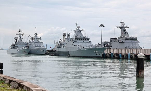 Warships from Asean region docked at Swettenham Pier Cruise Terminal for naval events from Aug 15 to 22 under Malaysia’s ASEAN Chairmanship 2025. (August 14, 2025) — ZHAFARAN NASIB/The Star.