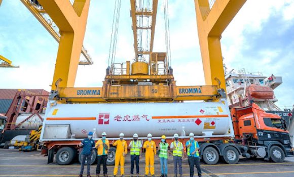 LNG in ISO tank container at Johor Port Container Terminal