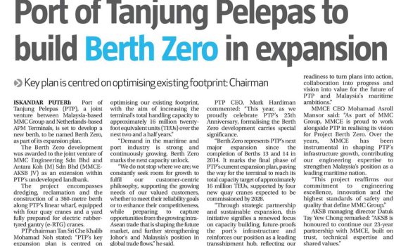 TSun - Port of Tanjung Pelepas to build Berth Zero in expansion